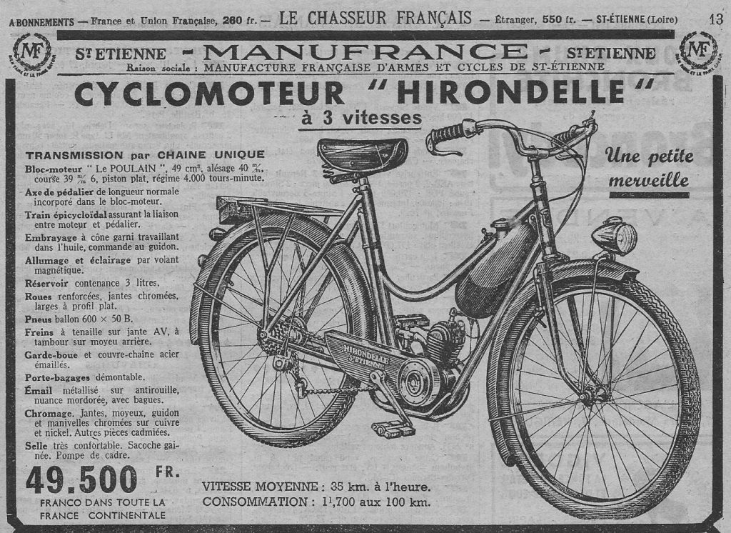 Manufrance produit le cyclomoteur Hirondelle